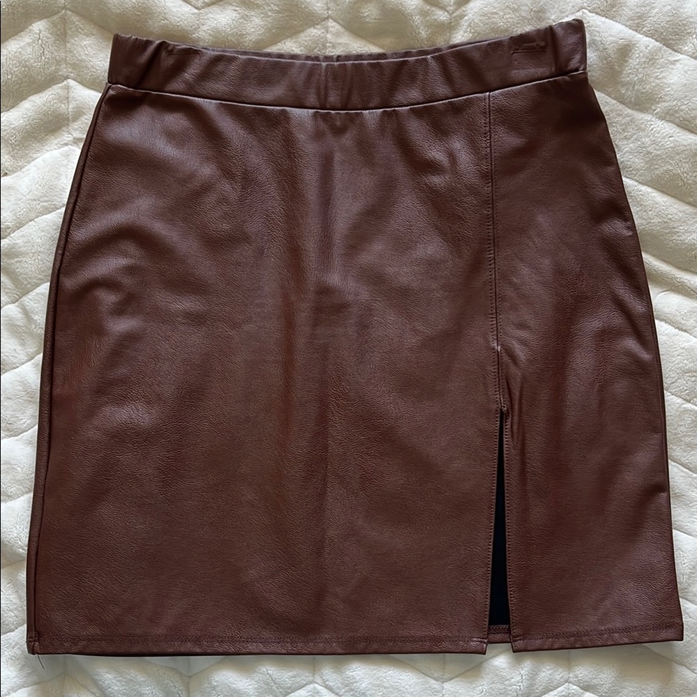 Elegant Brown Leather Skirt by naked wardrobe
